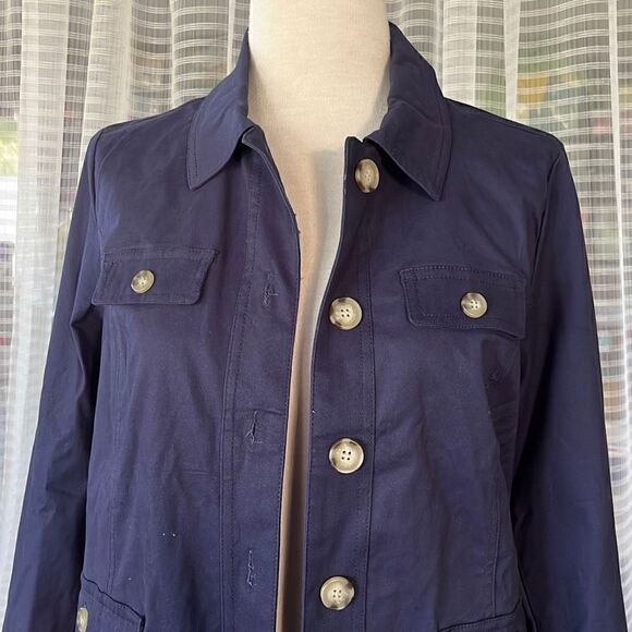 NWT Appleseed’s Navy Blue Button Up Cargo Jean Style Jacket Women’s Medium - Picture 3 of 9